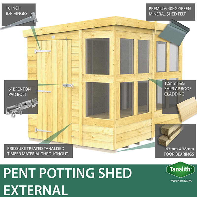 6ft x 4ft Pent Potting Shed