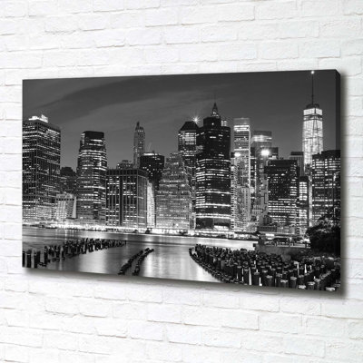 Manhattan By Night - Wrapped Canvas Print