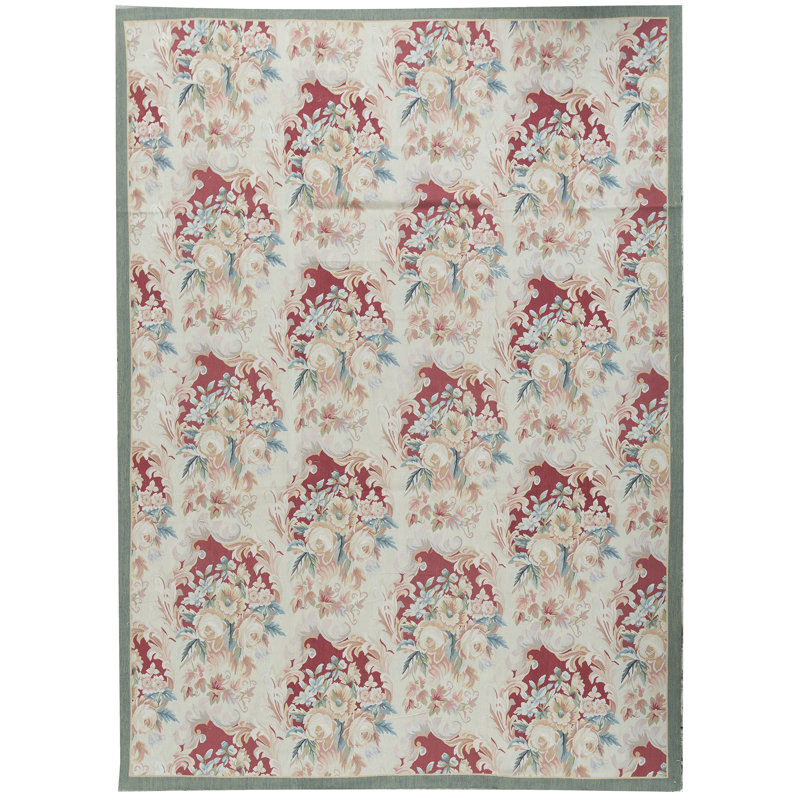 Hand-Knotted High-Quality Ivory and Green Area Rug