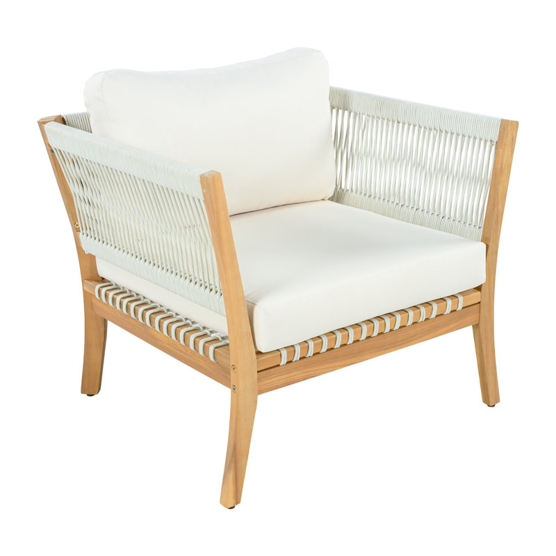 Méridienne d'extérieur en bois d'acacia Quessia, 1, Coussin beige / structure naturelle