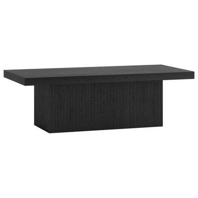 47.5" Wide Coffee Table with Fluted Pedestal Base — Black Grain Scandinavian MDF Center Table for Living Room | Karyme