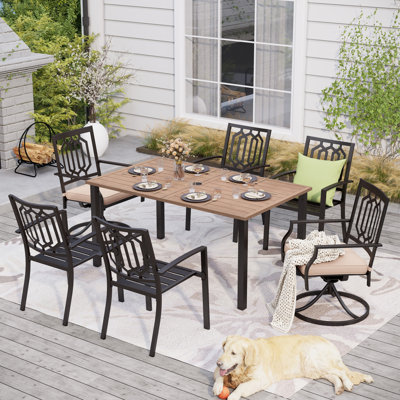 6 - Person Metal Patio Dining Set With Rectangular Table , Cushions Included