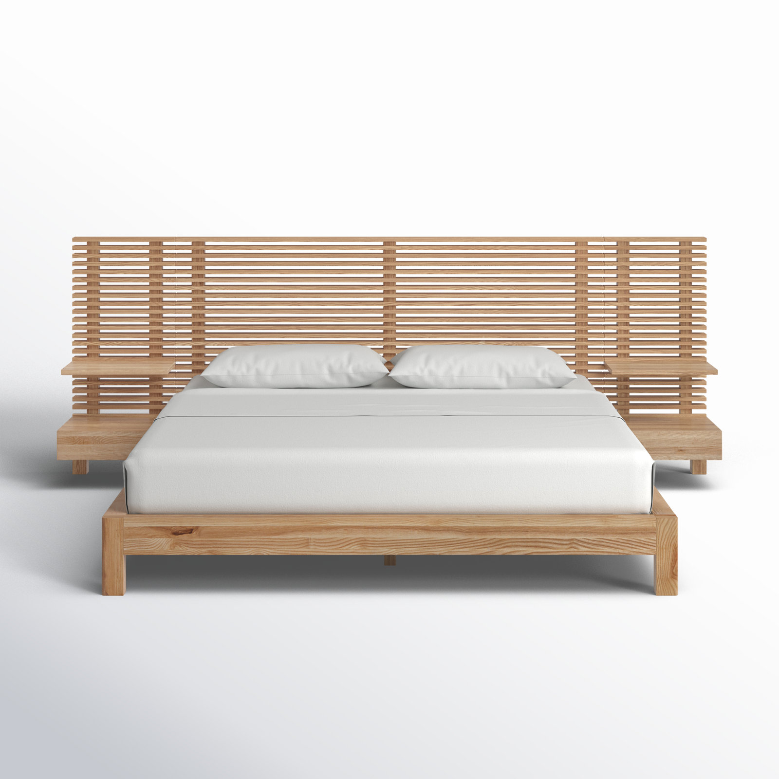 Finnian Solid Wood Panel Storage Bed, King, Light Oak
