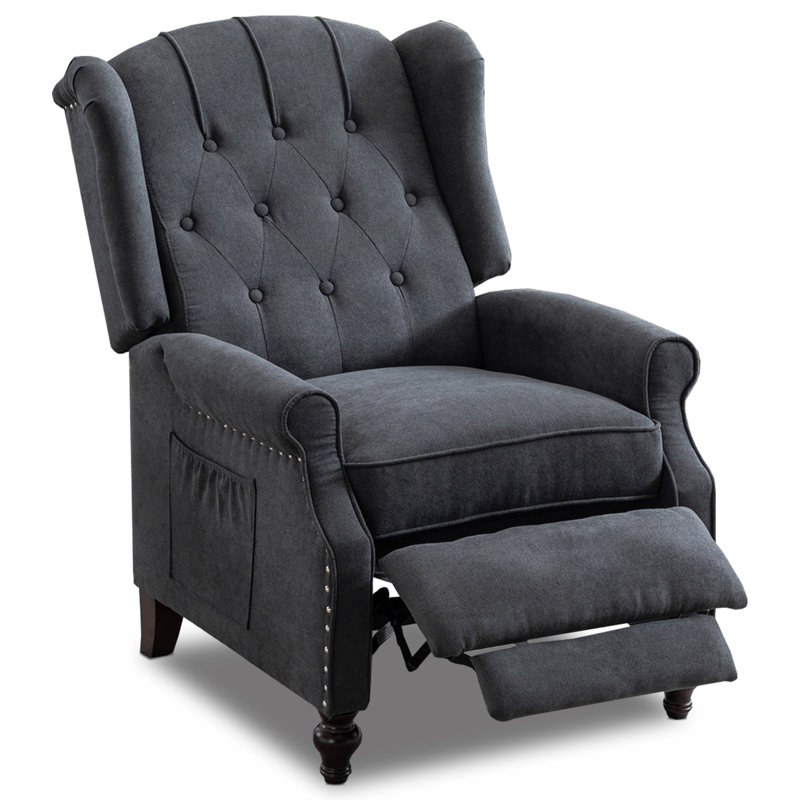 Fauteuil de massage inclinable à oreilles, Mélange de lin gris foncé