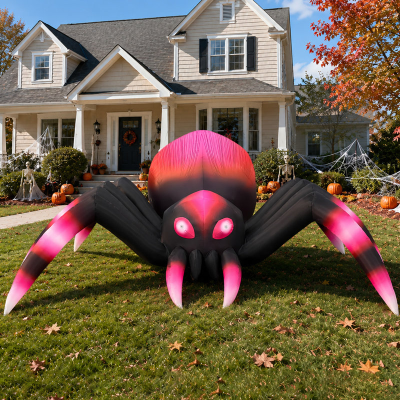  Araignée gonflable rouge-noir 6 pi avec lumières DEL intégrées Halloween