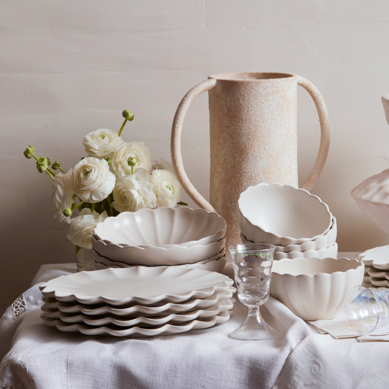 Dhalia Stoneware Pasta Bowl, White
