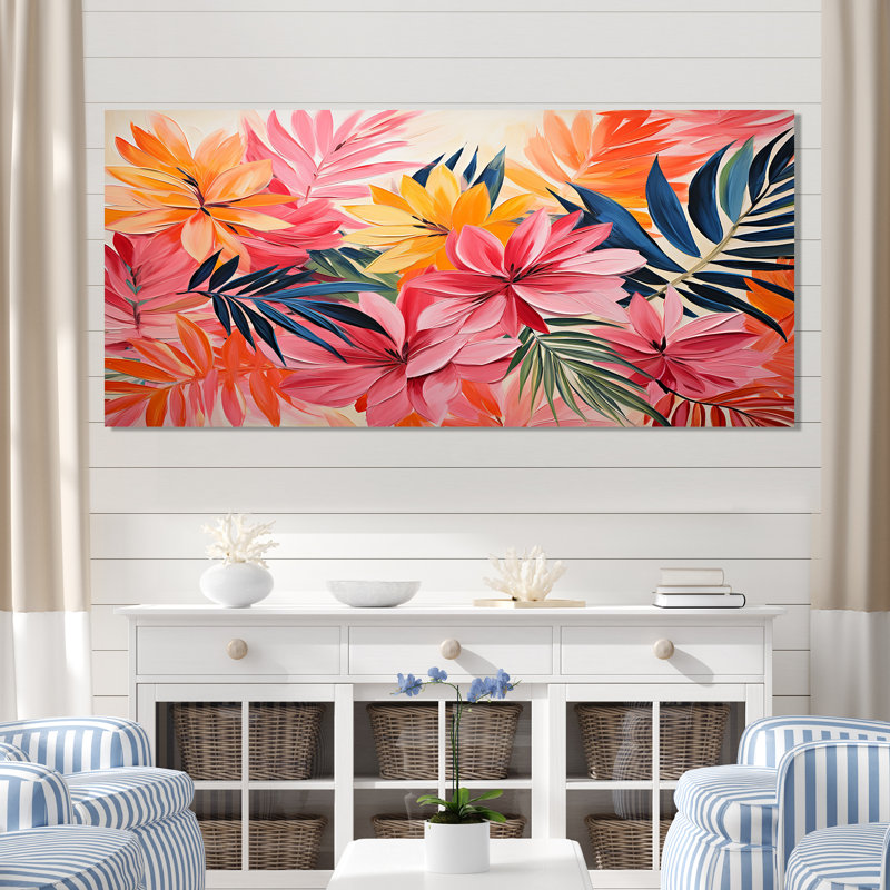 «Rose Floral Tropical Jungle» par Matisse I - art mural floral, Toile tendue, H 28 po x l 60 po x P 1,5 po