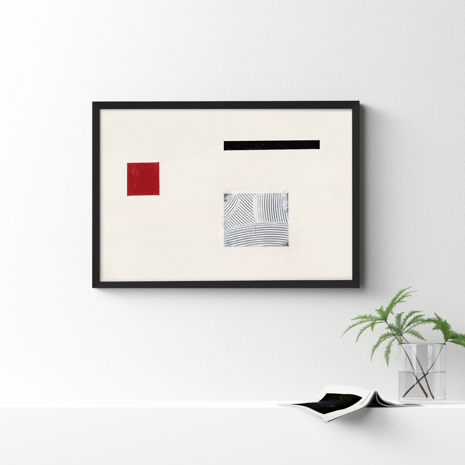 Tempo With Red 1 by Robert Kamnatnik, Black Framed Paper, 14" H x 20" W x 1.25" D