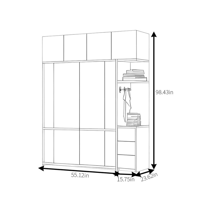 Penderie simple à bûches, H 98,43 po x l 70,87 po x P 23,62 po