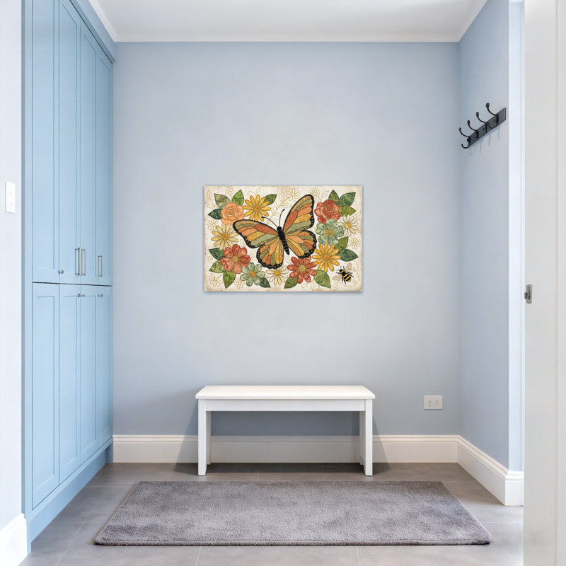 Animaux, papillon, fleurs, feuilles, motif d'abeilles, conception artistique, H 12 po x l 18 po