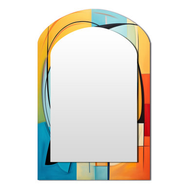 Colorful 0 Mid Century Abstract Essence I - Midcentury Modern Arch Decorative Wall Mirror, Modern Asymmetrical Mirror, Printed Metal Art