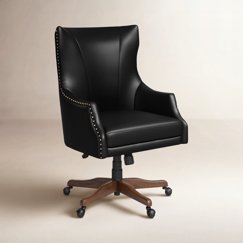 Fauteuil de direction de bureau de 46 po en cuir Eller, Similicuir grainé noir