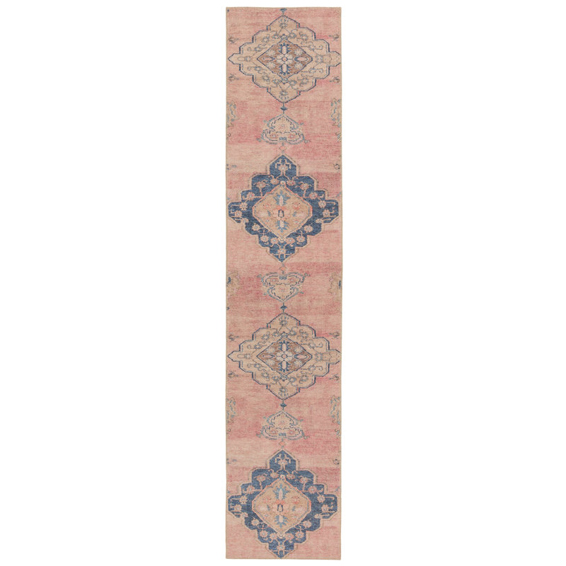 Asuncin Oriental Pink/Blue Area Rug (2'6"X12'), Runner 2'6" x 12'