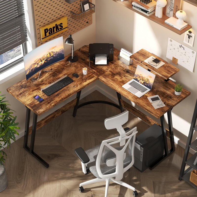 Vanesa 120cm L-Shape Computer Desk Metal Base Corner Gaming Desk Large PC Writing Table, Black, 29.5" H x 47.2" W x 47.2" D