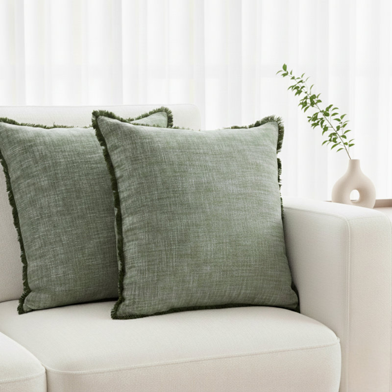 Textured Cotton Throw Pillow Covers / Modern Cushion Covers / Elegant Square Pillow Cases, Square 22", Green