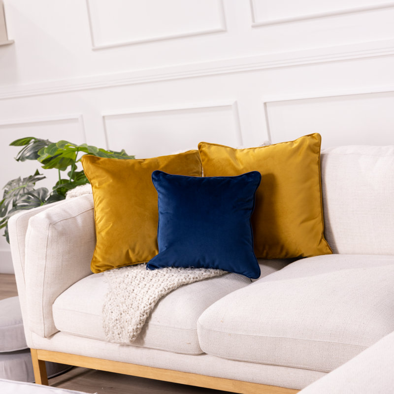 Rectangle Lumbar Microfiber Pillow with Piping, 2-pack, Square 15", Dijon