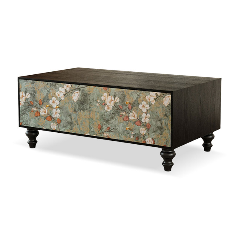 47.24" Black Solid Wood Rectangular Coffee Table