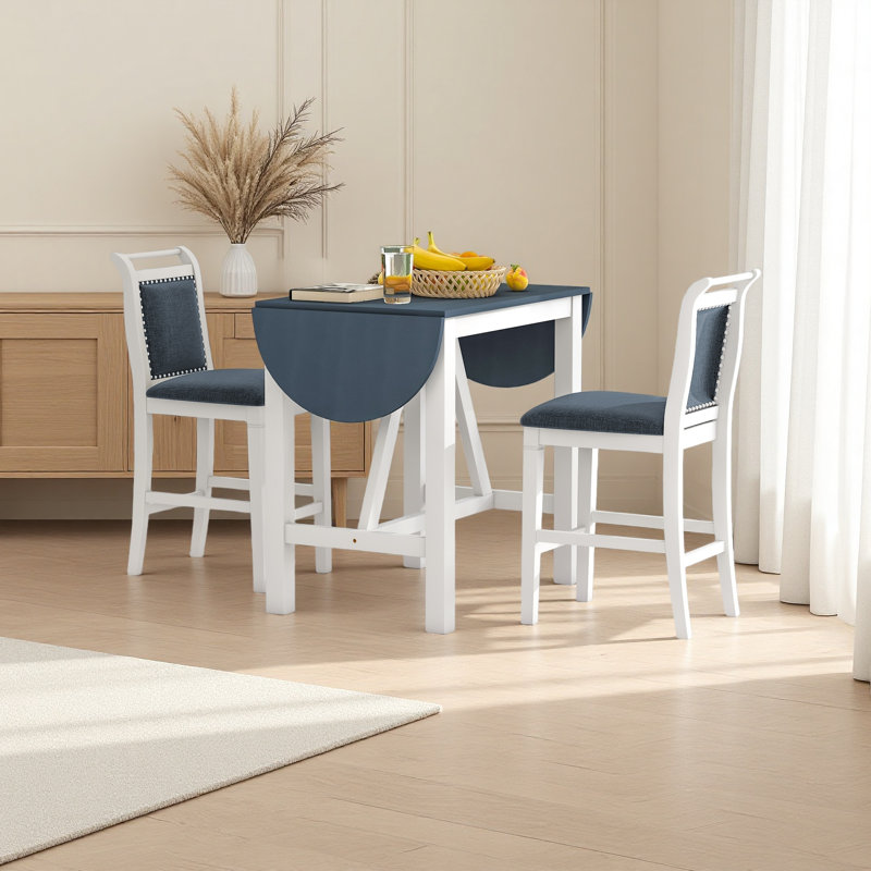Ensemble de table de salle à manger à hauteur de comptoir en bois 3 pièces avec 2 chaises rembourrées pour petite place, Gris