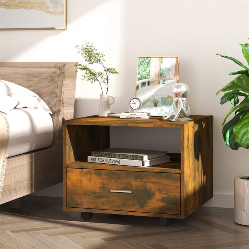 Jahmya Wheel Coffee Table with Storage, Smoked Oak