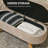 Storage Ottoman Bench, 43.3" Teddy Fleece Upholstered End Of Bed Bench With Wood Legs And Padded Seat, Oval Modern Entryway Bench, Beige