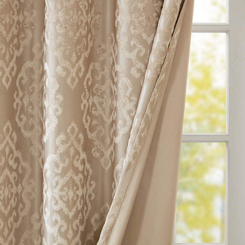 Rideau tricoté en jacquard damassé occultant avec œillets (seulement 1 panneau PC), Champagne, L 50 po x L 108 po