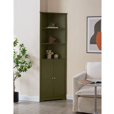 Cecilion Tall Wooden Corner Cabinet with 2 Doors and 5 Shelves Storage Shelf Organizer, Home Space Saver, Bathroom, Kitchen, Living Room by Gracie Oaks