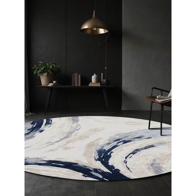 Machine Washable Gray Area Rug, Round 6'