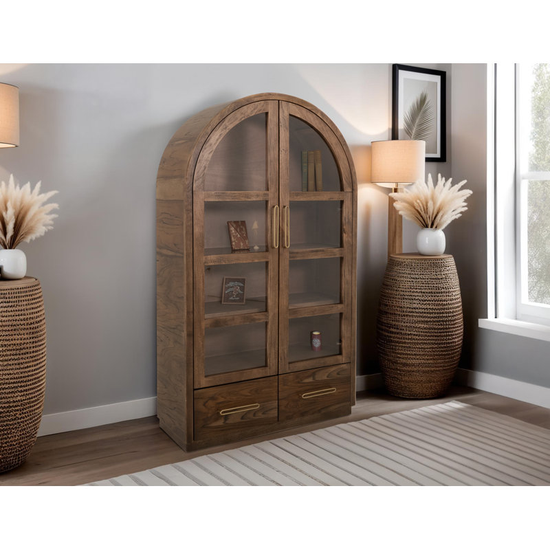 Armoire 2 tiroirs et 2 portes vitrées, Brown