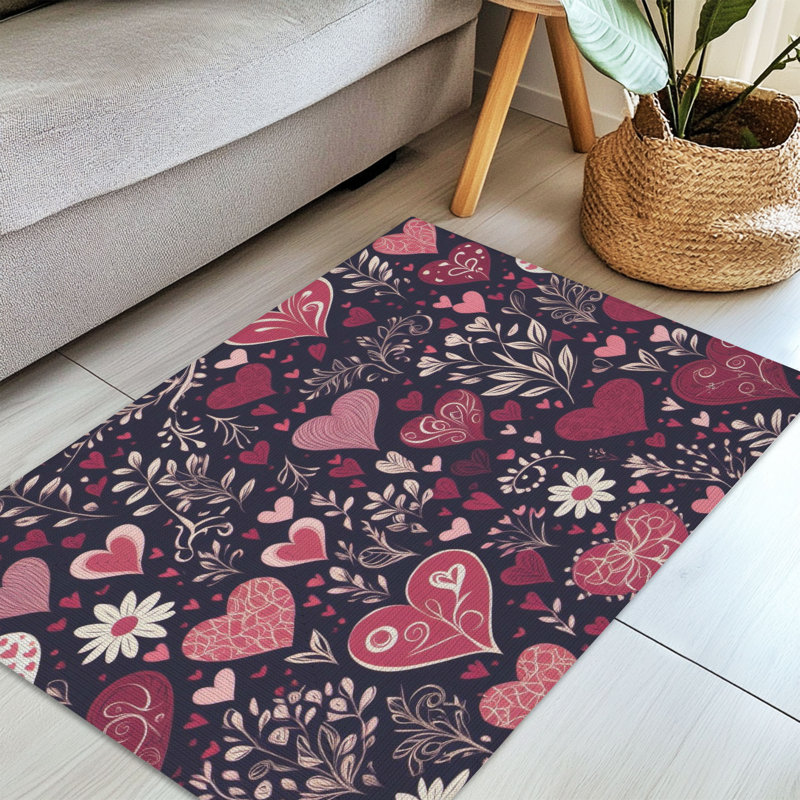 Tapis tressé Rosy Heart Love, Rectangulaire 3 pi x 5 pi