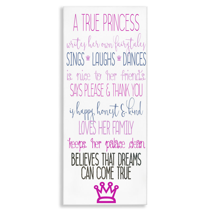 "Inspiring True Princess Rules", art mural sur toile, design par Kim Allen, H 40 po x l 17 po