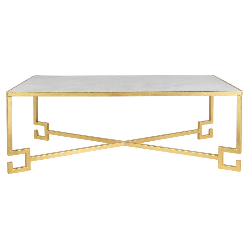 Salonika Cross Legs Coffee Table, Carrera Marble, Gold Leaf