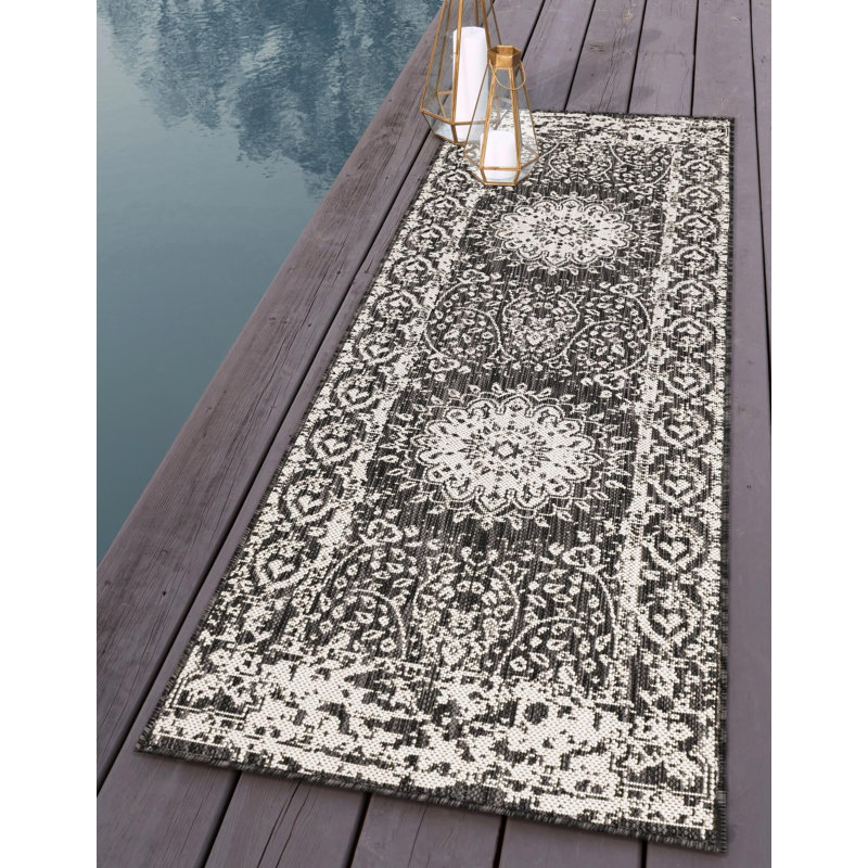 Tapis noir et blanc Contemporary Hitchens, Tapis de couloir 2 pi x 8 pi