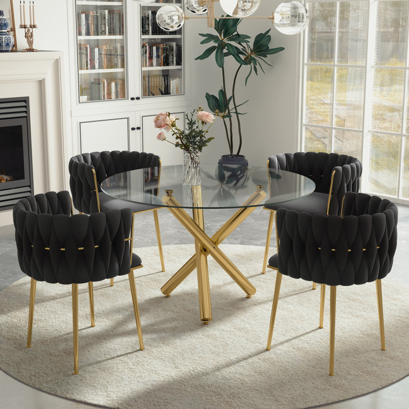 Ensemble de salle à manger Raykwan, H 29,5 po x L 47,24 po x l 47,24 po, Noir, Or