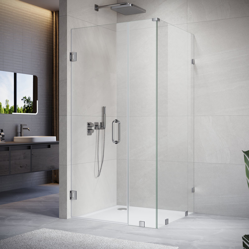 UKH07 67-1/8 to 68 in. W X 37 in. D X 80 in. H Frameless Hinged Shower Door in Chrome with EnduroShield 3/8 in. Clear Glass with 30 in. Door Panel