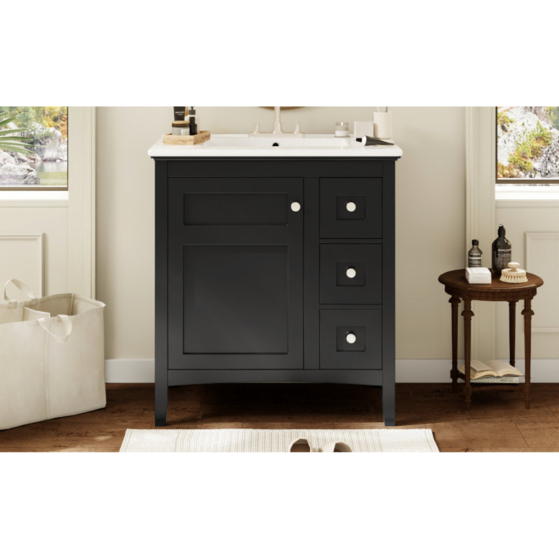Meuble-lavabo noir 30 po avec lavabo en céramique, Noir