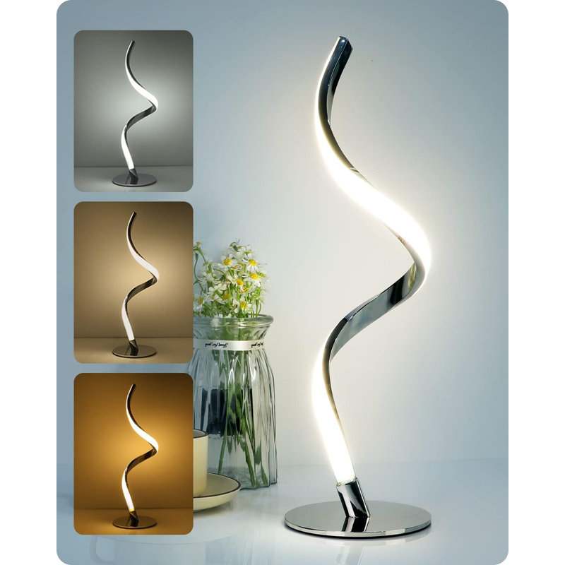 Modern Spiral Bedside Lamp - 3 Colours Touch Control LED Table Lamp,Silver