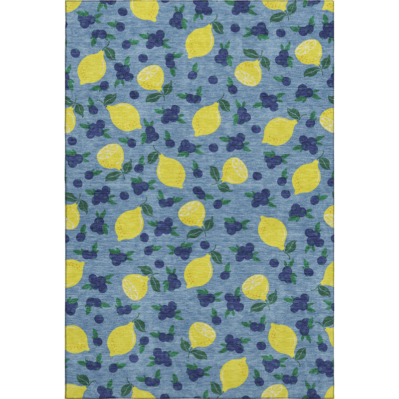 Premium Machine Washable Mayfield  Fruits Rug, Denim, 10' x 14'