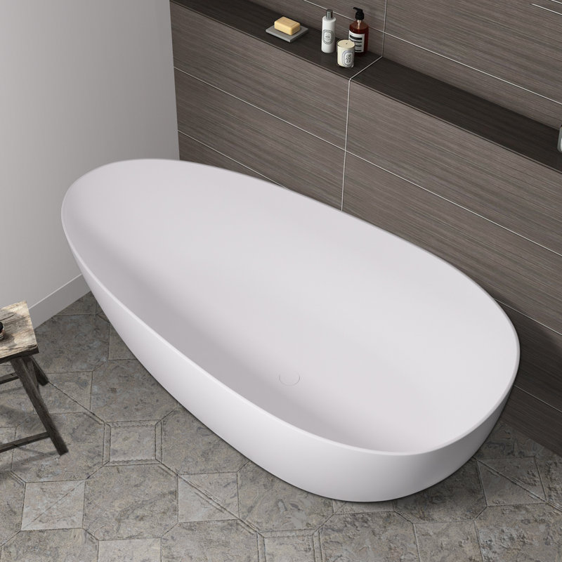 Baignoire de trempage autoportante 71 "avec drain escamotable et trop-plein 71" L x 35 ", certifiée Cupc, Blanc mat