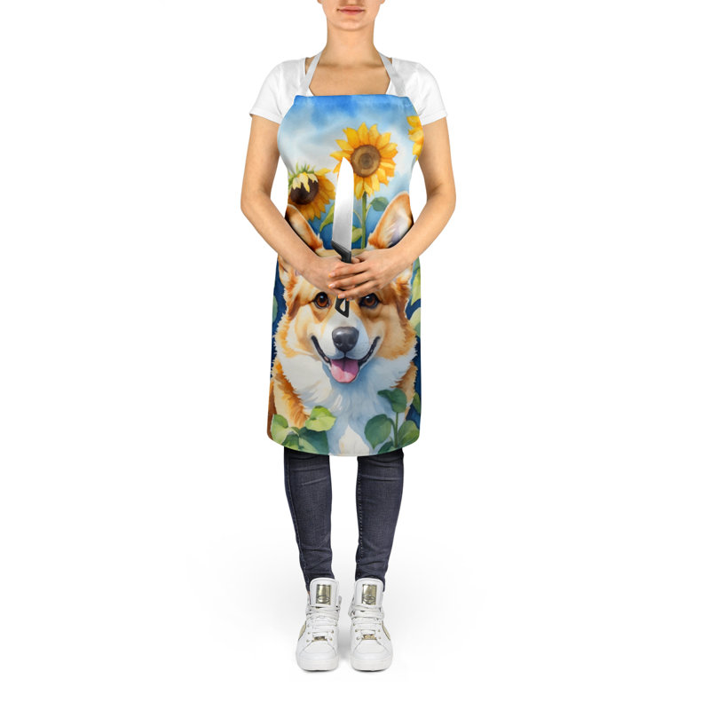 Corgi en tablier tournesols