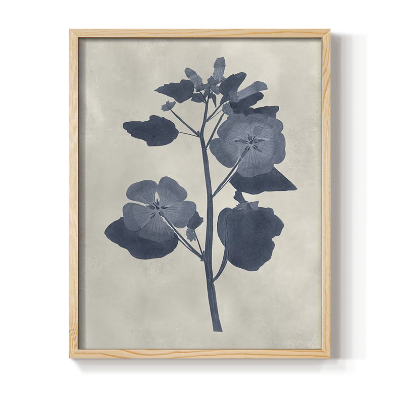 Reproduction encadrée de fleurs pressées V bleu marine - Bois massif, H 15 po x l 12 po, Naturel