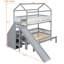 Lit superposé en bois en forme de maison avec glissière et escalier de rangement, cadre de lit simple, simple et double, gris et blanc-130154245