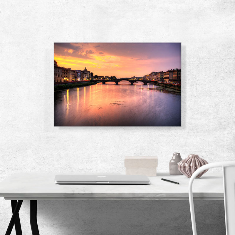 «Florence Italy Bridge Skyline», reproduction de photo sur toile tendue, H 18 po x l 26 po x P 0,75 po