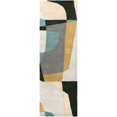 Gaye Gray Khaki Teal Hand-Tufted Geometric Rug