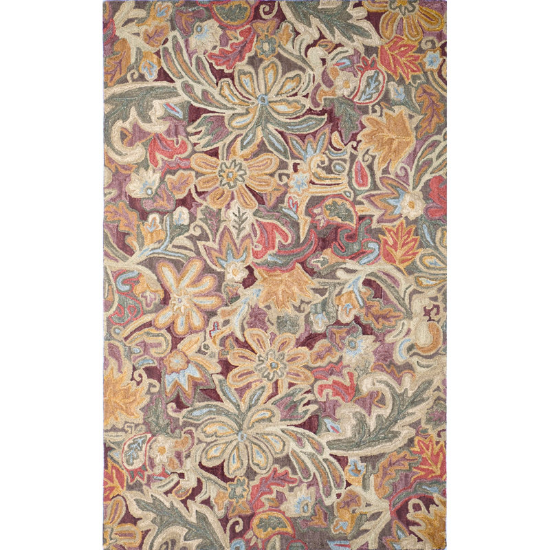 Floral Tapestry Hand-Tufted Wool Brown/Red/Spice Rug, Rectangle 5' x 8'