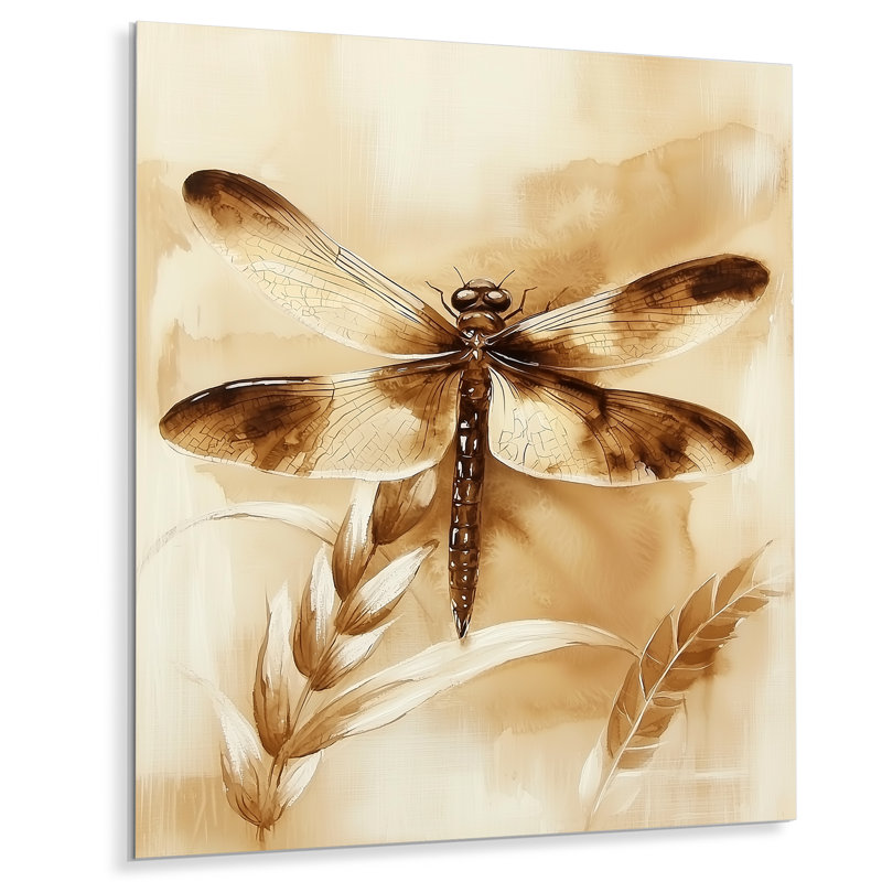 Rétro libellule jardin II - animaux, impression murale en métal, H 40 po x l 30 po