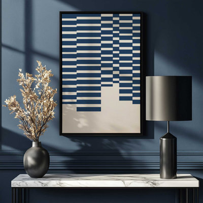 Impression sur toile dans un cadre bleu marine et crème