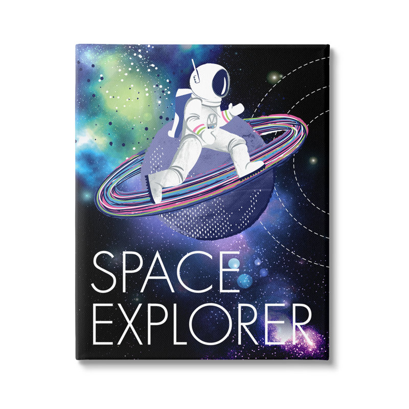 Space Explorer, univers étoilé, astronaute sur galaxie, ferme grise, estampe numérique encadrée, art texturé par Jennifer Ellory