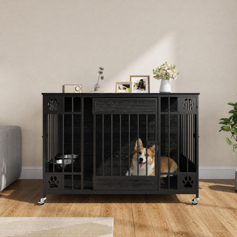 Cage pour chien en bois 41 po avec portes triples 41 po, Noir