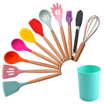 5 Pcs Silicone Kitchen Utensils Set, Cooking Utensils Set with Heat Resistant BPA-Free Silicone Handle Kitchen Tools Set (Pink), Size: 21*2.5~5.5cm/
