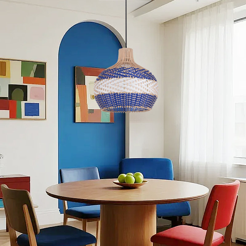 Luminaire suspendu en rotin bleu Boho pour cuisine Dinin, H 78 po x l 11,81 po x P 11,81 po